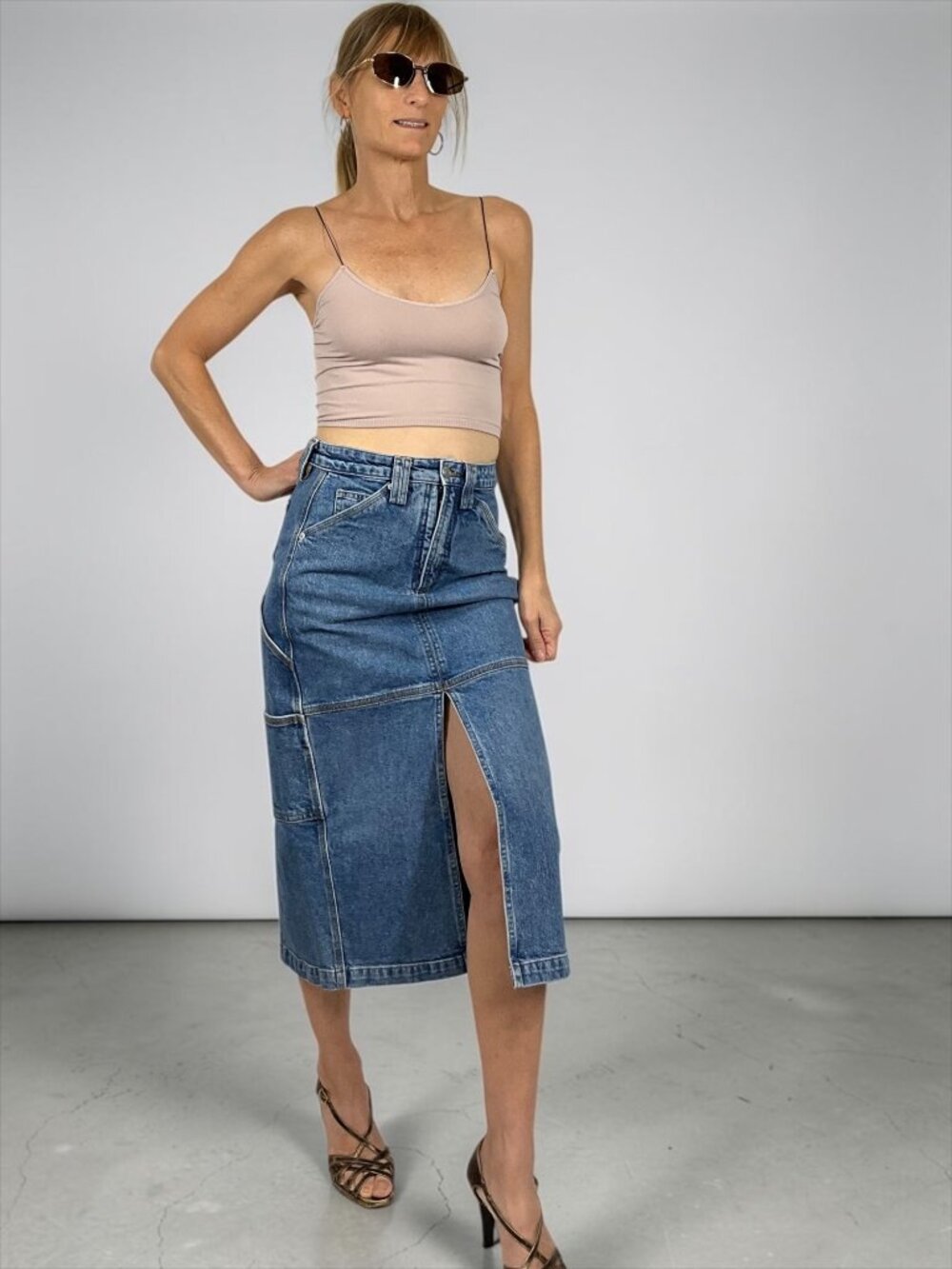 A.L.C. Alden Cargo Denim Midi Skirt 2 Blue Slits